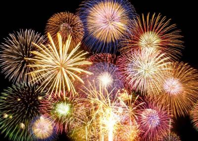 Fireworks exploding in the night sky.