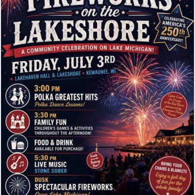 Event poster with fireworks.