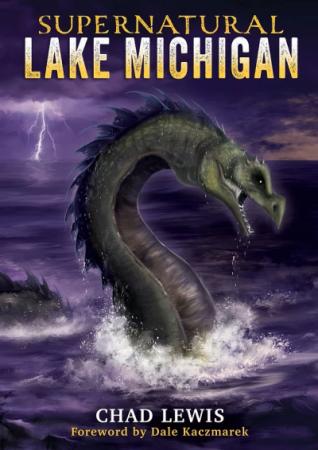 Book cover of "Supernatural lake Michigan" with depiction of a sea serpent.