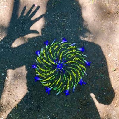 A woman's (presumably) shadow containing a sphere.