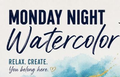 Event banner with watercolor splotch.