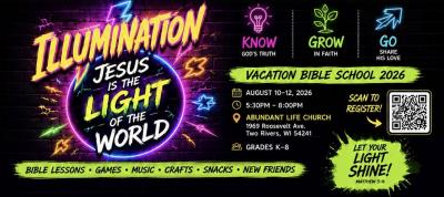 Neon-look event banner.