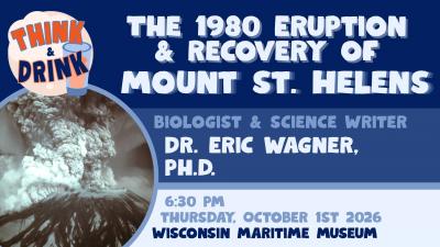 Event poster with photo of the top of a mountain blowing off as a volcano erupts.