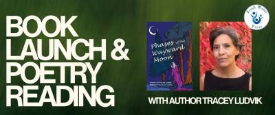 Photo of female author and cover of the book, "Phases of the Wayward Moon."