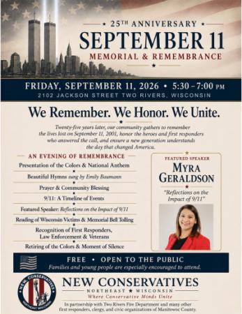 Event poster with image of Twin Towers and photo of featured speaker.