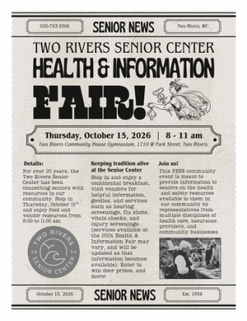 Event poster in format like a newspaper front page.