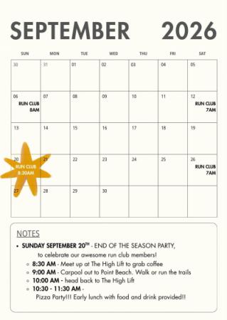 Calendar for the month of August with run dates.