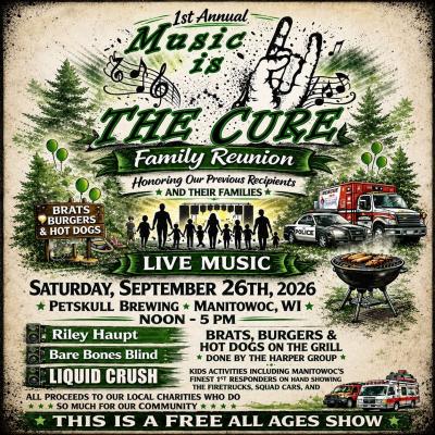 Event poster with a family, a grill, and emergency vehicles pictured.