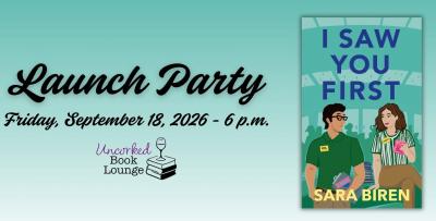 Event banner with book cover featuring a man and a woman gazing at each other.