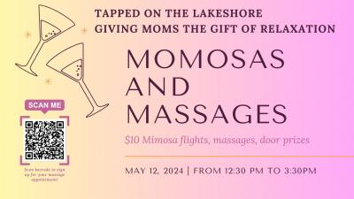 "Momosas" and Massages @ Tapped with fancy glasses and a QR code.