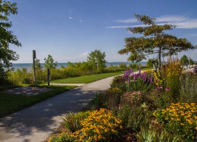 Blooming gardens align Mariners Trail in Two Rivers.