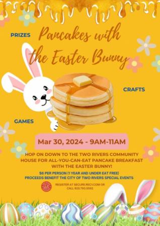 Pancakes with the Easter Bunny event poster.