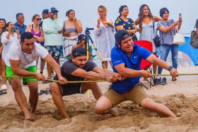 Tug-of-war competition at Neshotah Beach.
