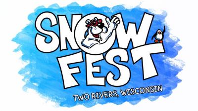 SnowFest, Two Rivers, with a cute polar bear popping out of the "O" in snow.