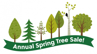 Graphic images of different kinds of trees and text "Annual Spring Tree Sale."