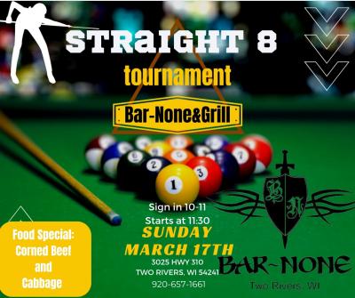 Straight 8 Pool Tournament event poster.
