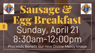 Sausage & egg breakfast event poster.