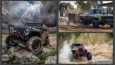 Jeep and truck and UTV doing rugged cool things.