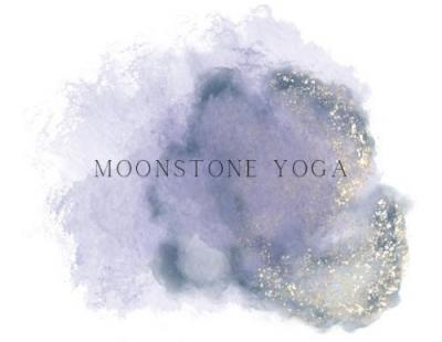 Pretty watercolor blob with "Moonstone Yoga" printed within it.