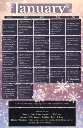 TRSC January Activity Calendar