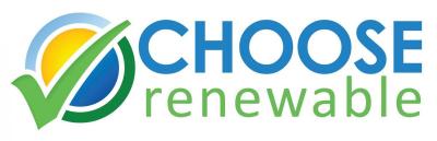 Logo that reads "Choose Renewable" and has a circle with blue and yellow and a green checkmark