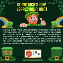 Leprechaun Hunt sponsored by Two Rivers Parks & Rec Department.