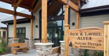 The entrance and sign of the Jack & Laurel Alyea Nature Center Addition