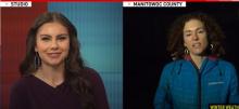 Fox11 anchor Emily Deen speaks on air to Woodland Dunes' Jessica Johnsrud (split screen)