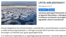 Photo of ice circles floating in the Two Rivers Harbor accompanied by text from a Hungarian website.