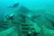 Divers exploring wreckage of the S.C. Baldwin.