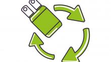Plug in a circle with green arrows.